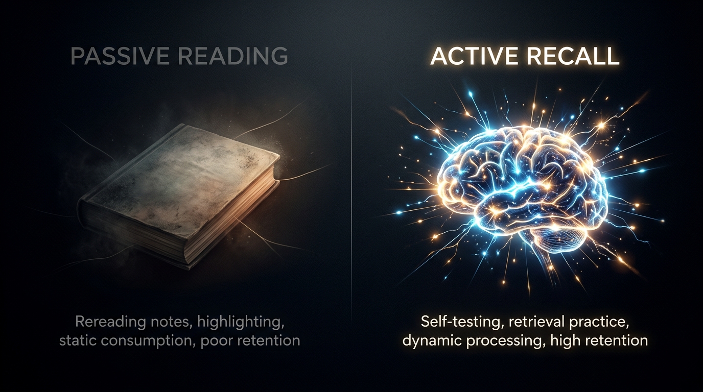 Active Recall vs Passive Reading Illustration - Neural Connections Visualization