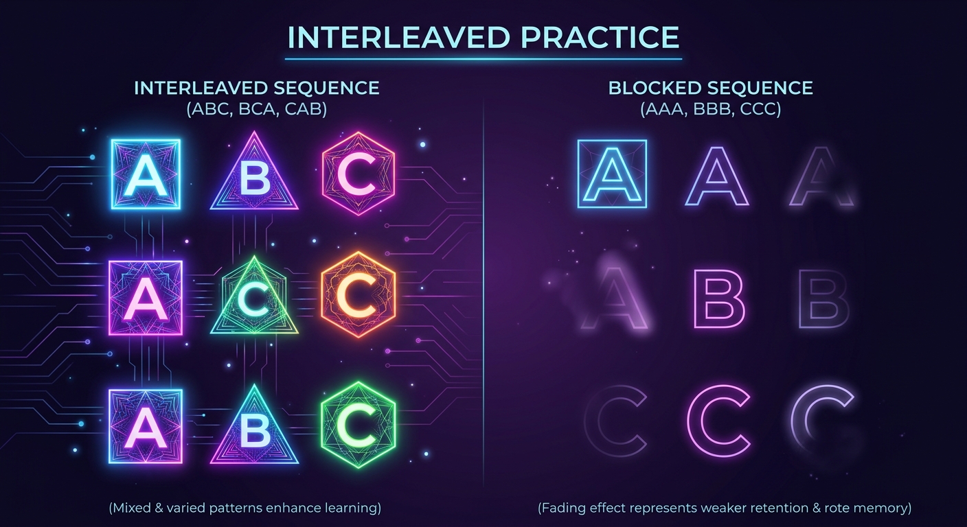 Interleaved Practice Diagram - Mixed Learning Sequences ABC BCA CAB